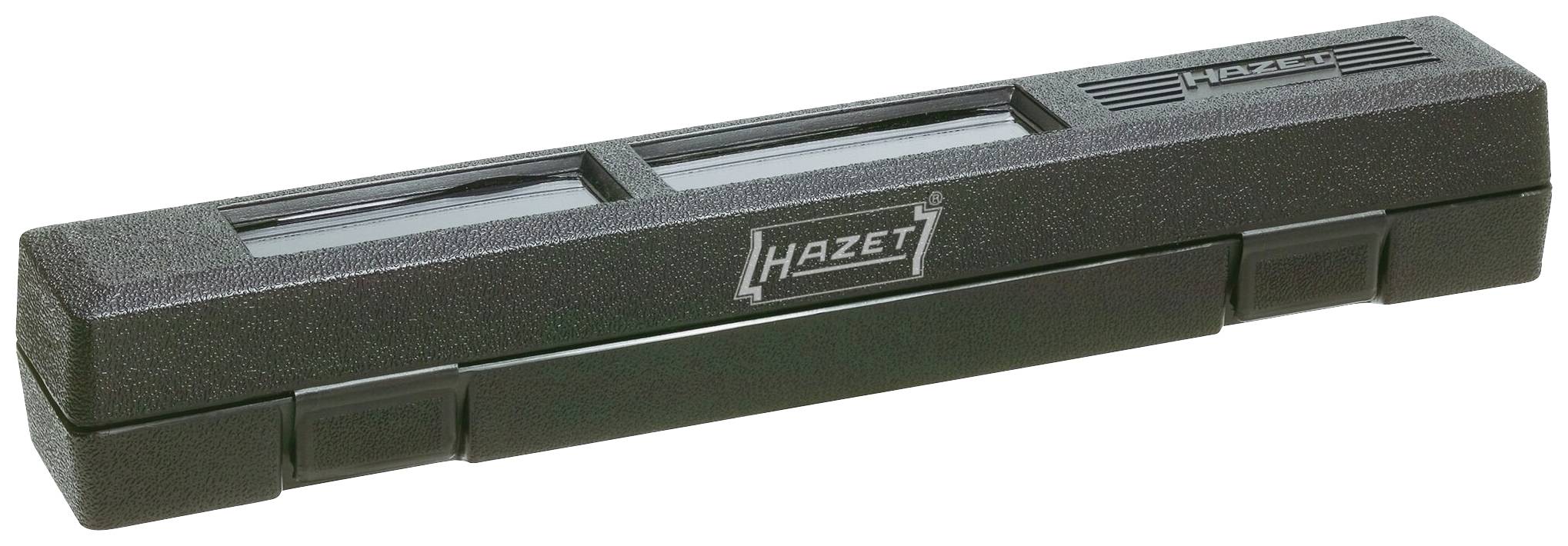 Boîtier rectangulaire noir pour ensemble d'outils, portant le logo 'Hazet' sur le dessus. Contient des compartiments pour ranger individuellement les outils.