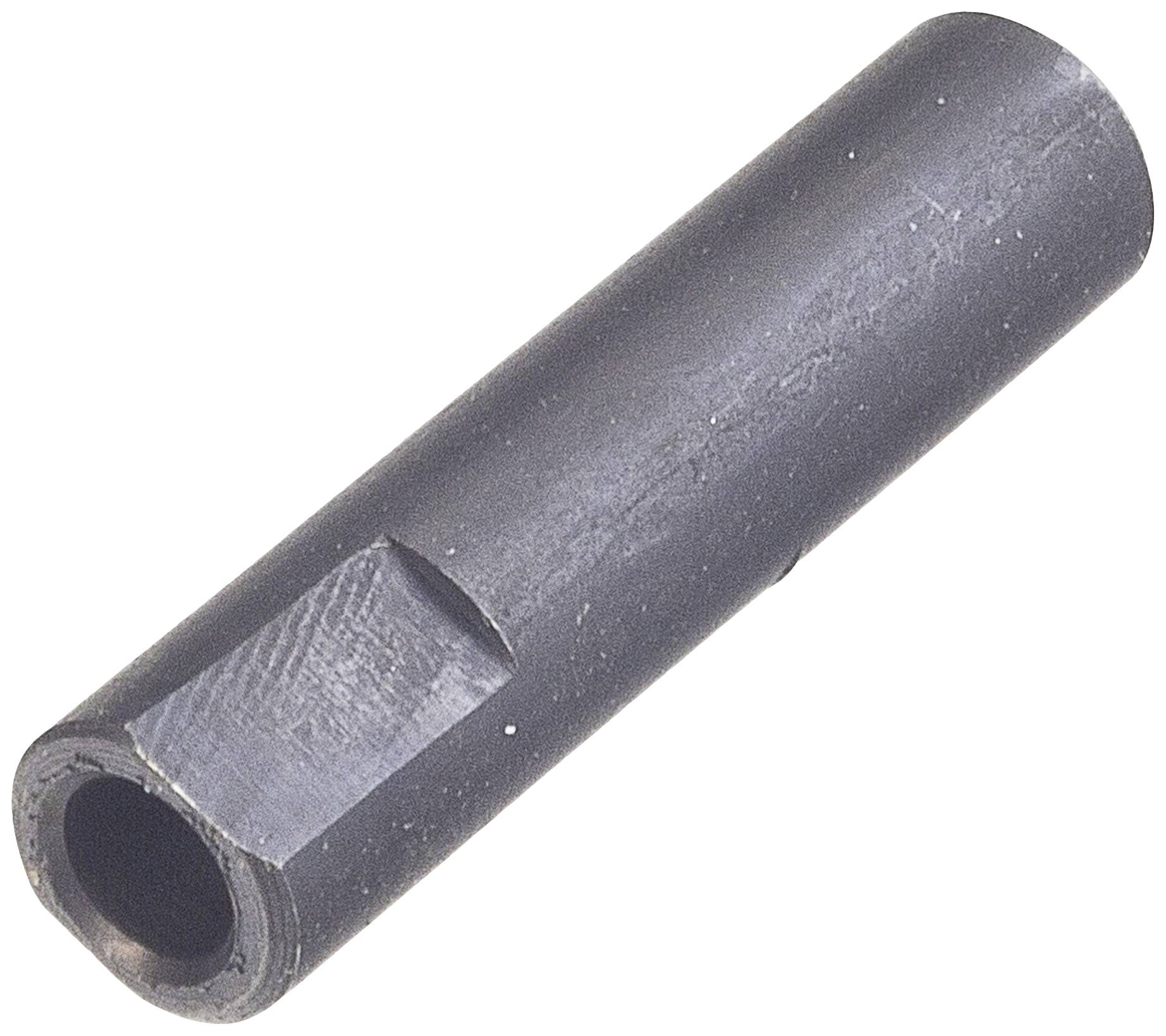 Zylindrischer Metallgegenstand mit sechseckiger Aussparung, möglicherweise ein Werkzeugadapter oder Verbinder.