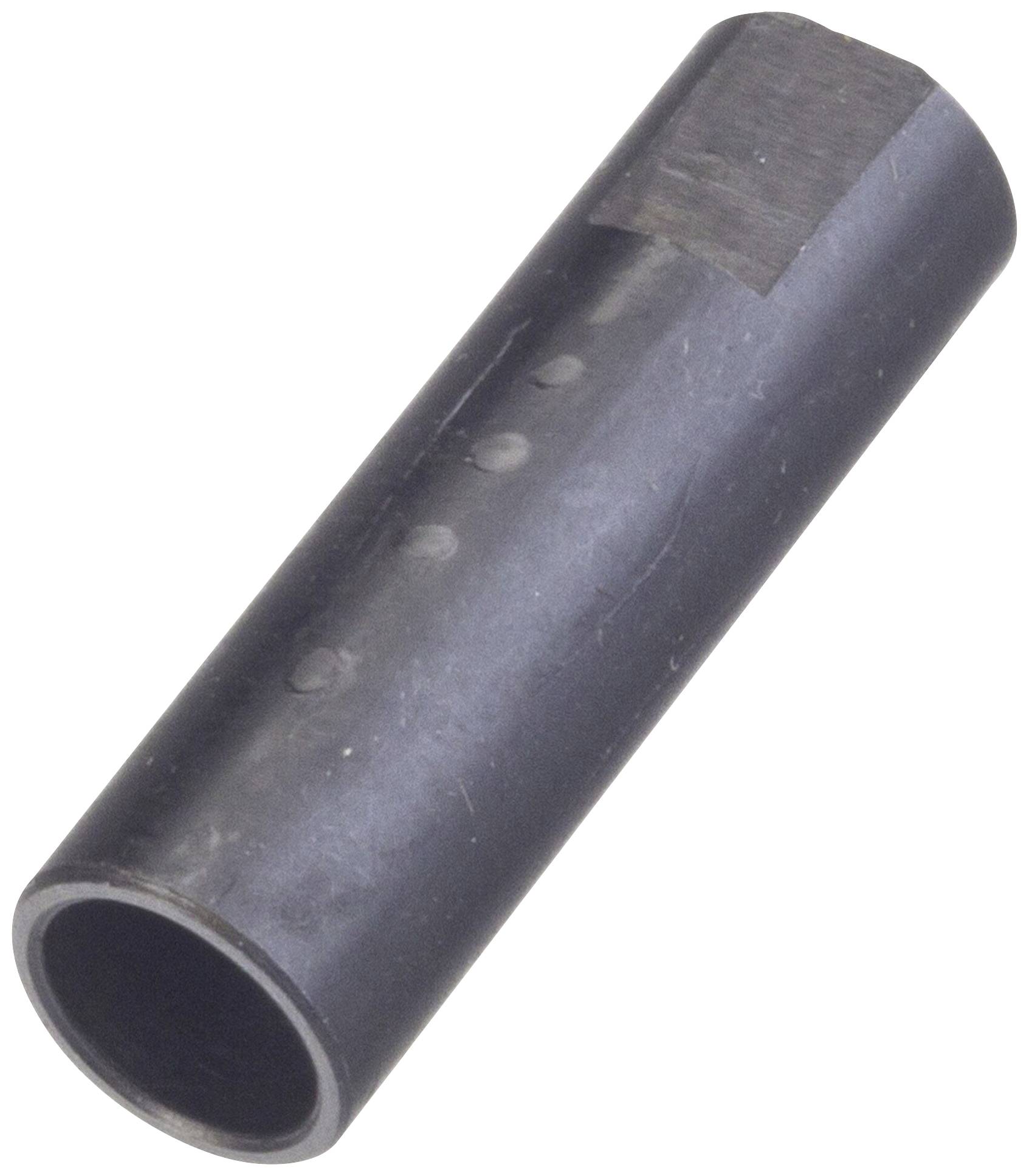 Ein zylindrisches Metallrohr mit mehreren kleinen Löchern entlang der Oberfläche und einer abgeschrägten Kante am oberen Ende.