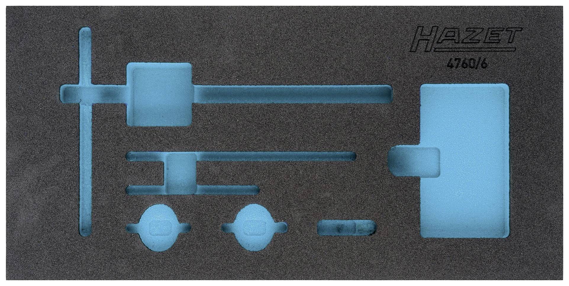 Insertion de coffret à outils Hazet, conçue pour quatre pièces d'outillage. Comprend des emplacements pour deux tournevis et deux douilles de clé à cliquet.