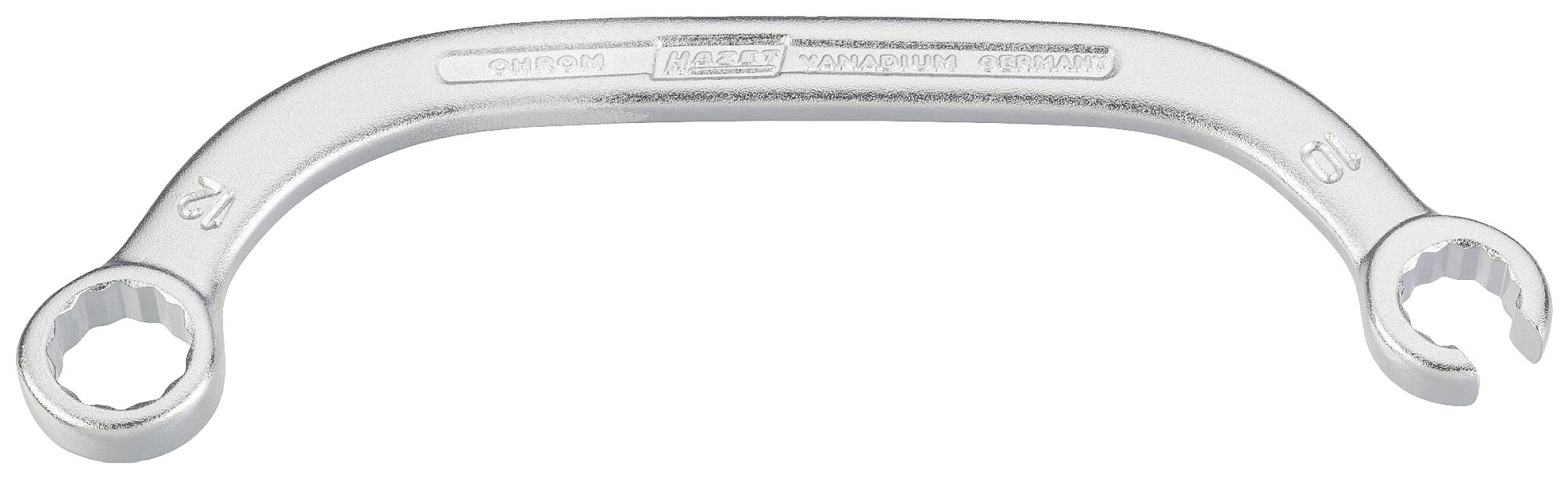 Une clé polygonale coudée à deux têtes de tailles différentes, utilisée pour serrer ou desserrer des raccords filetés.