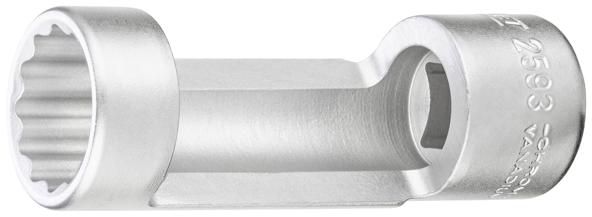 Outil de vissage en argent avec une tête ronde et une poignée courte. Sur l'outil est inscrit '2593' et 'Chrome Vanadium'.