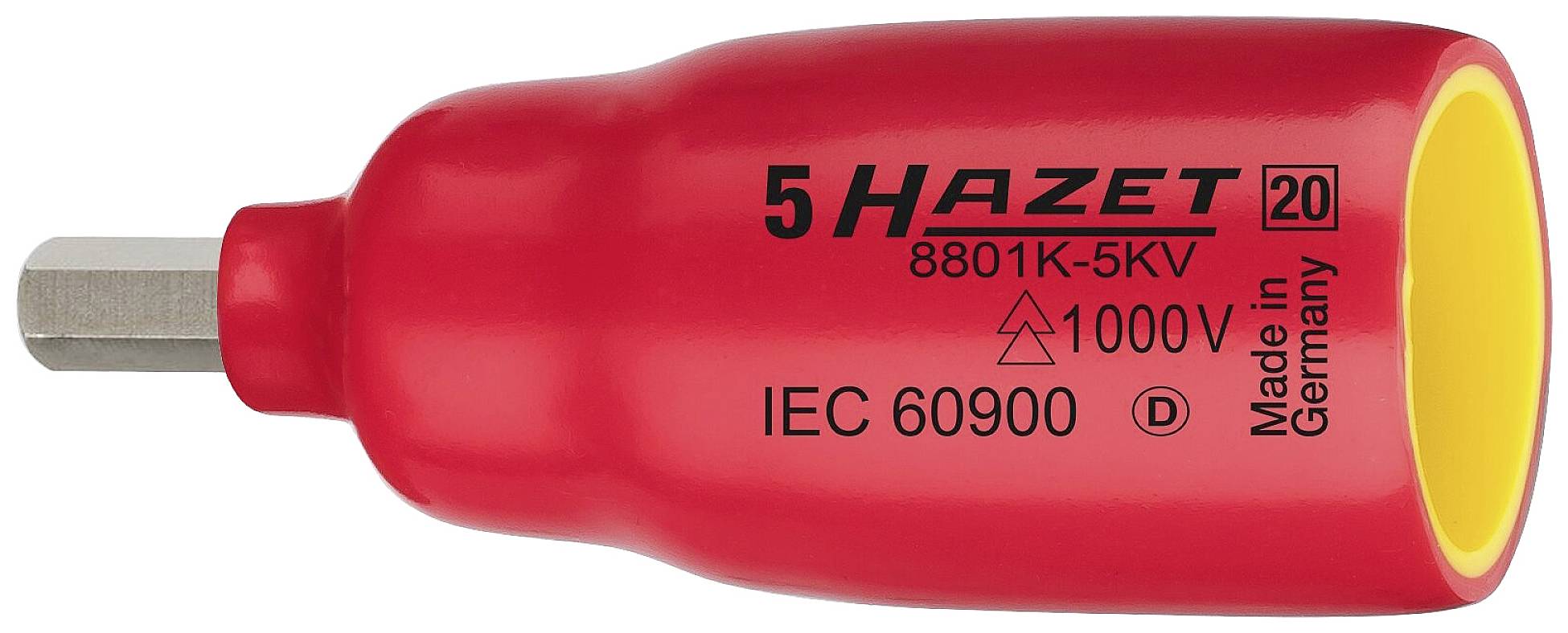 Tournevis isolé rouge avec inscription 'Hazet 1000V IEC 60900', adapté pour des travaux sous tensions électriques jusqu'à 1000 volts.