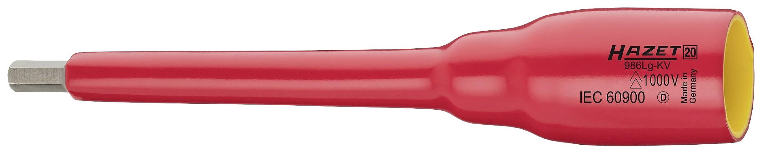 Tournevis rouge avec isolation, adapté pour des travaux jusqu'à 1000V, portant l'inscription 'HAZET' et 'IEC 60900'.