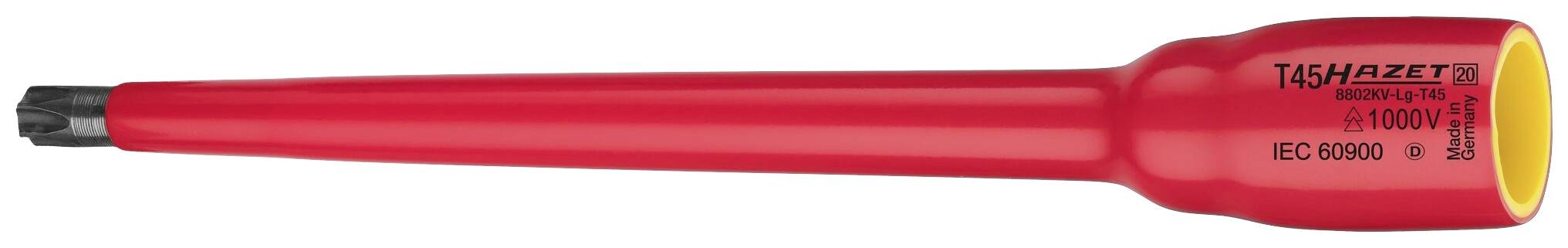 Tournevis isolé rouge avec pointe noire. Marquages : '6450 00', '1000 V', 'EN 60900'.