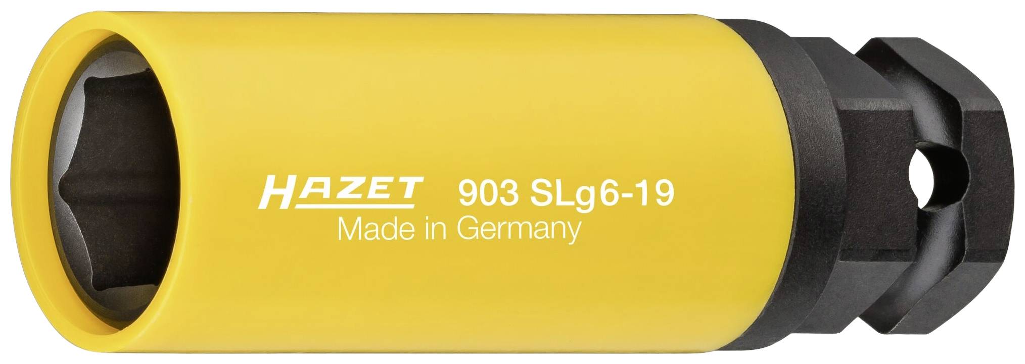 Embout de vissage à choc Hazet jaune portant l'inscription '903 SLg6-19 Made in Germany', à utiliser avec des clés à chocs.