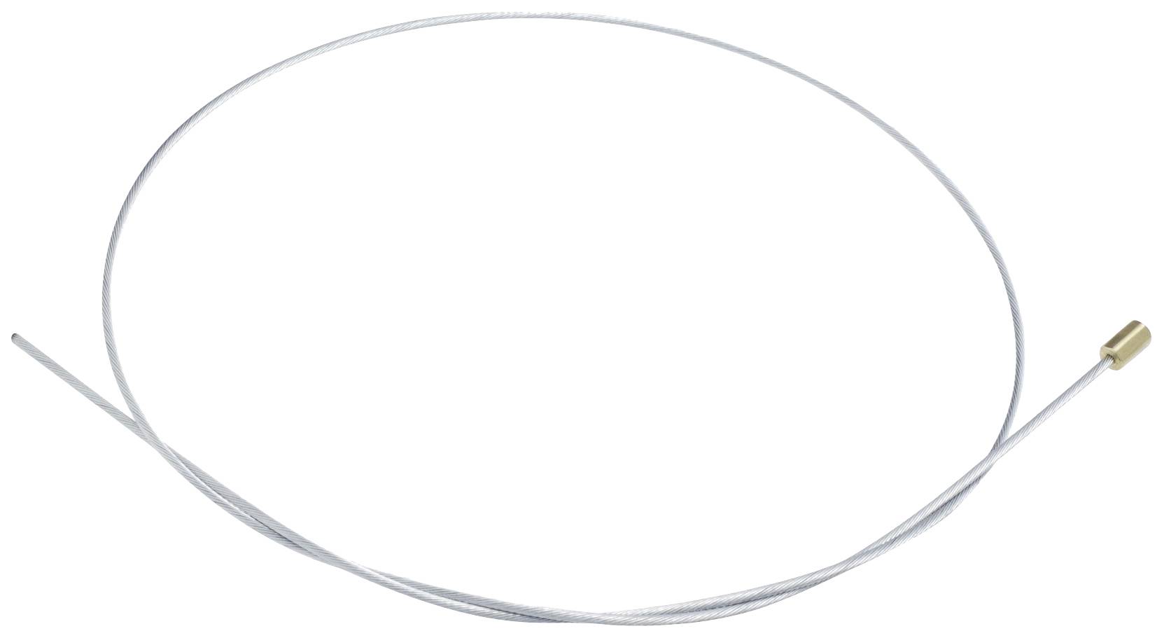 Un câble argenté unique avec une extrémité dorée est disposé en spirale sur un fond blanc.