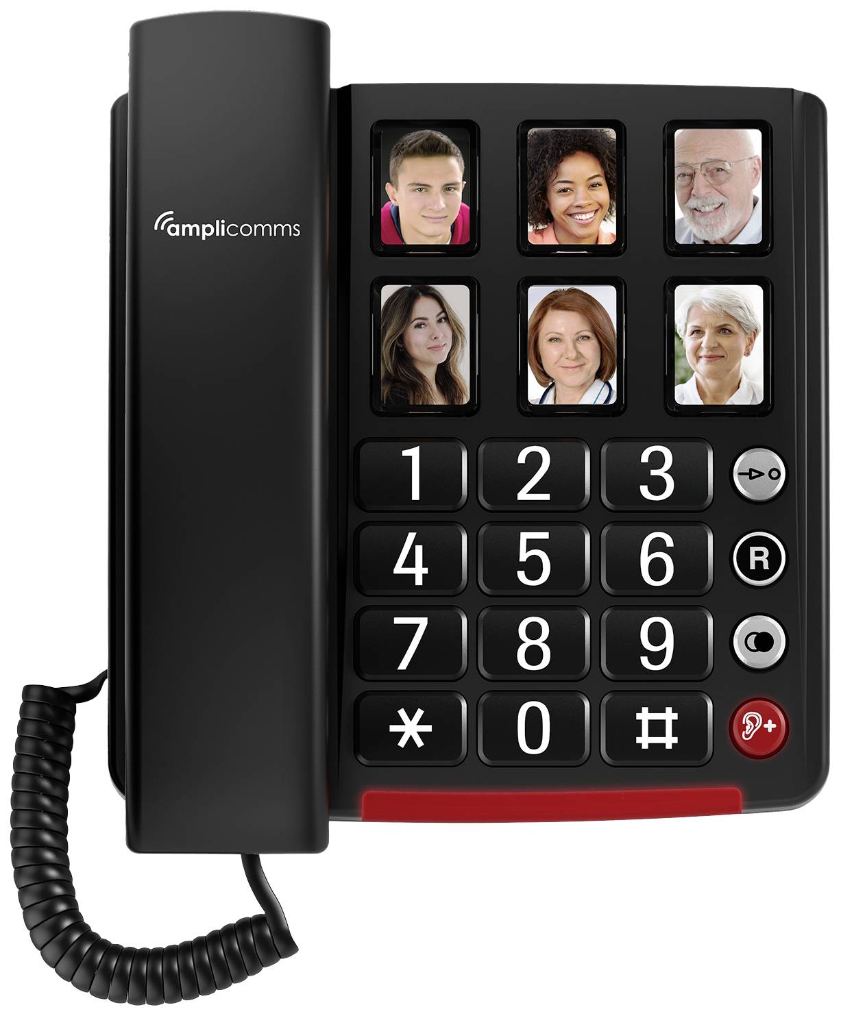Amplicomms BigTel 40 Téléphone filaire pour séniors touches photo, compatible avec les appareils auditifs, recomposition
