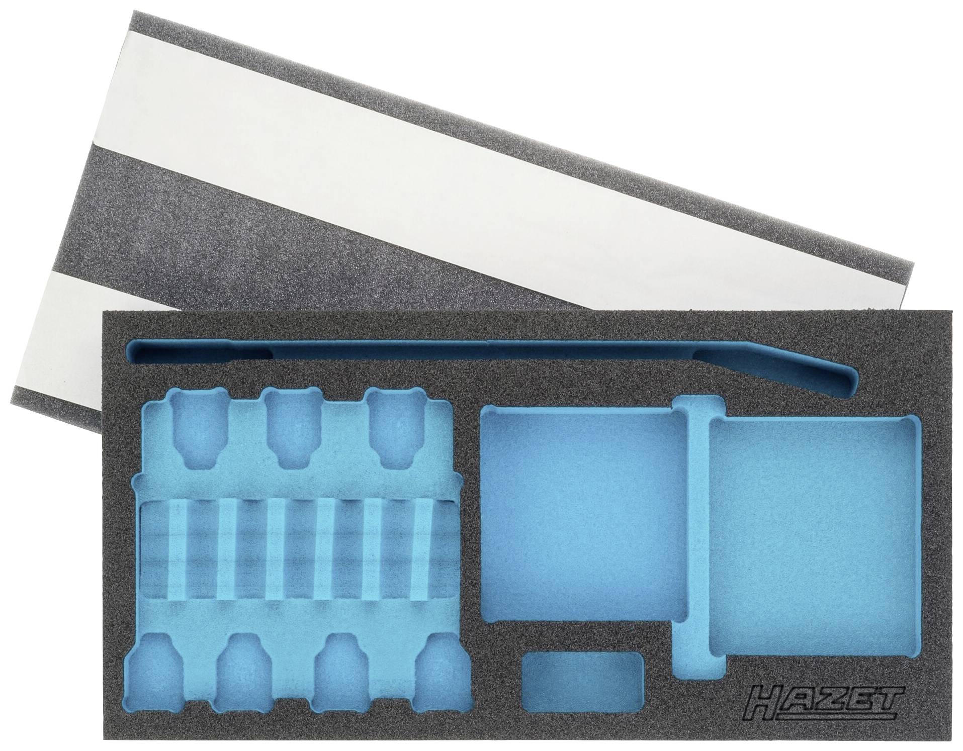 'Insert en mousse avec compartiments pour le rangement des outils, bleu-noir, marquage 'Hazet'.'
