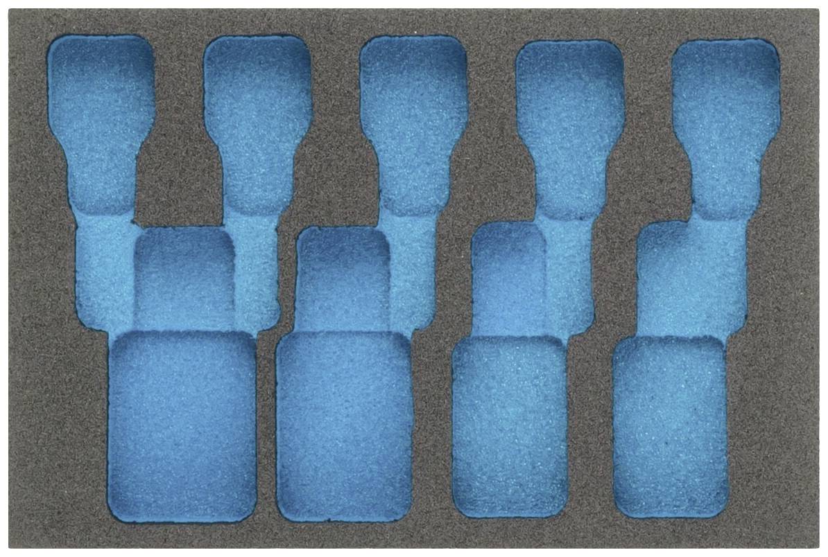 Mousse grise avec des éventails bleus de formes et de tailles variées.
