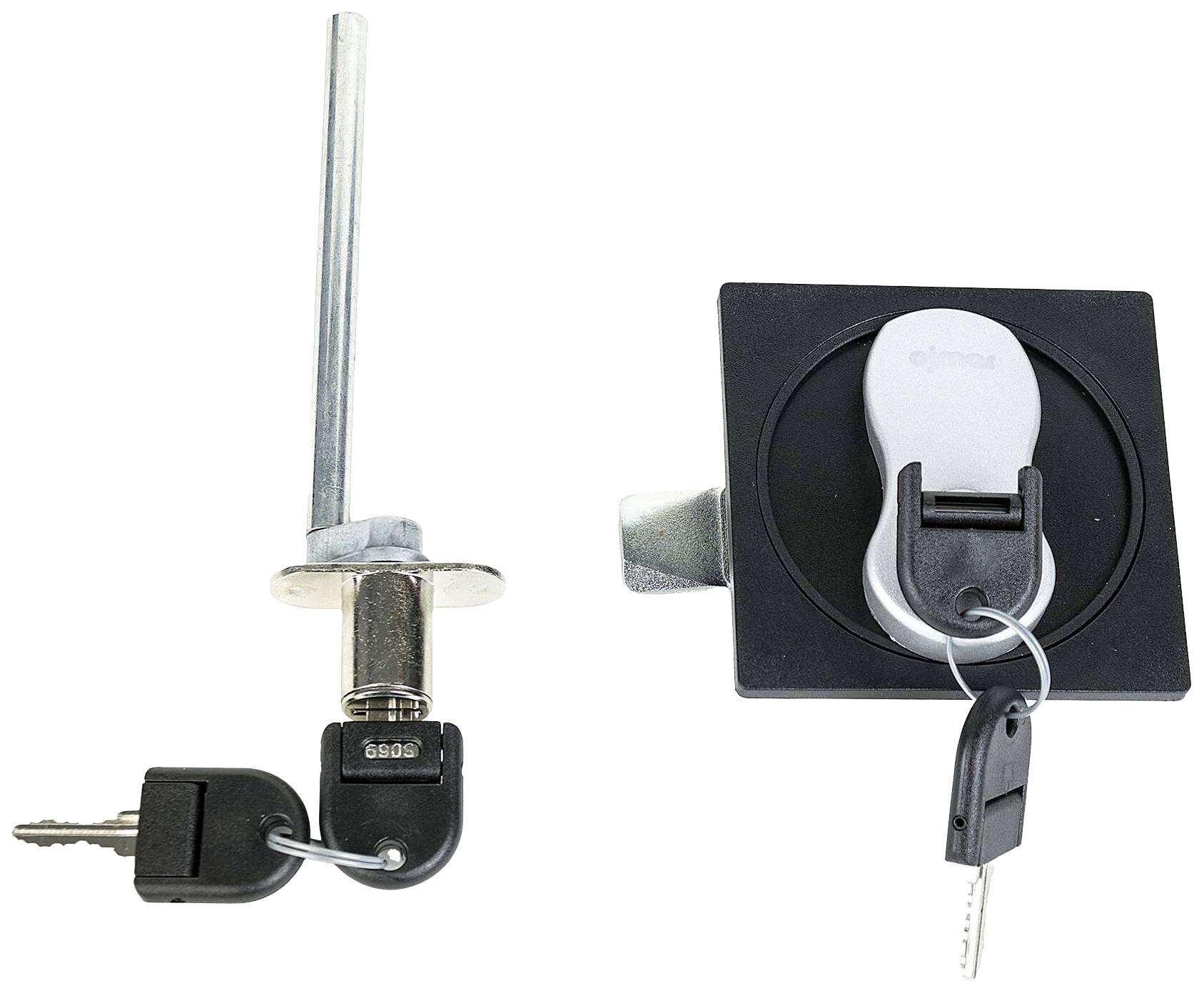 Un cylindre de serrure et un système de verrouillage carré avec une clé insérée. Les deux montrent leurs possibilités d'utilisation.