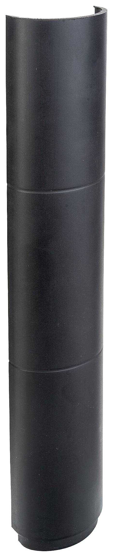 Tuyau métallique noir et rond, vertical, composé de plusieurs segments connectés les uns aux autres.