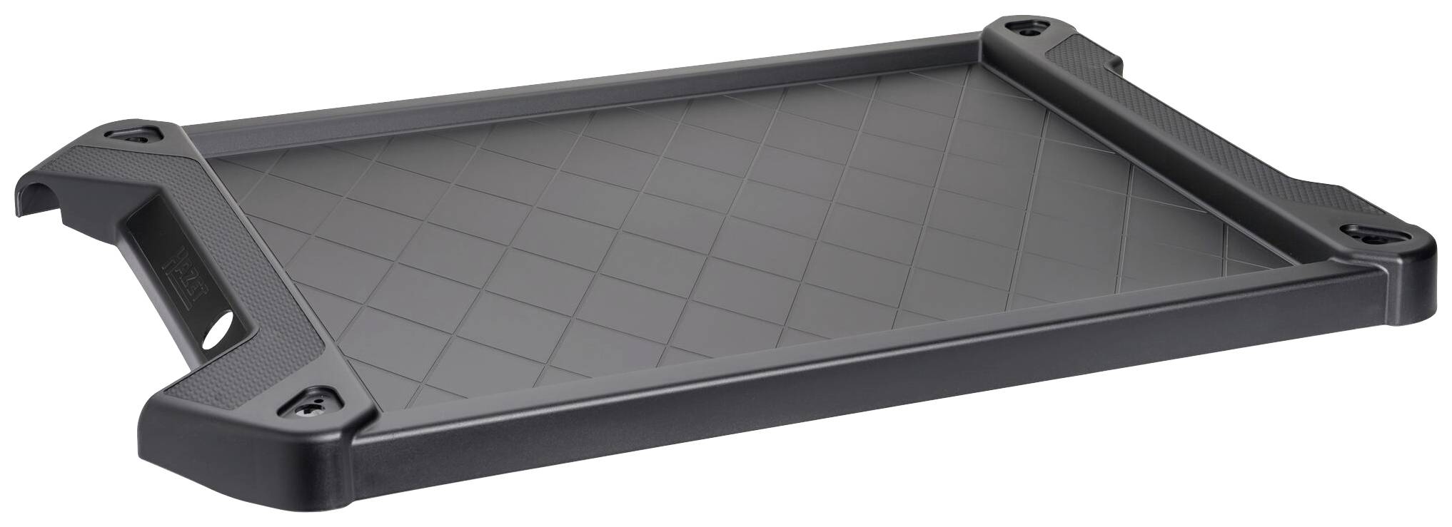 Un plateau rectangulaire noir avec des bords surélevés et un fond structuré antidérapant, adapté à divers usages.