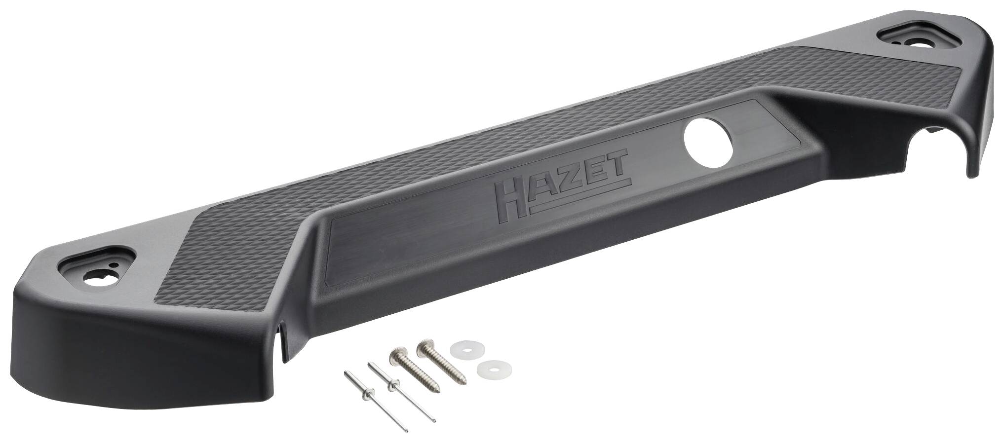 Pièce en plastique noir de Hazet avec surface rugueuse, deux perforations et accessoires de fixation fournis. Accessoire d'outillage.