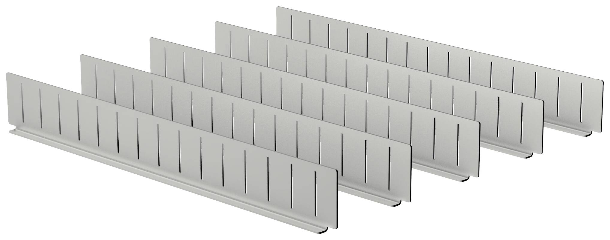 Cinq cloisons verticales grises avec des fentes régulières, disposées en ligne.