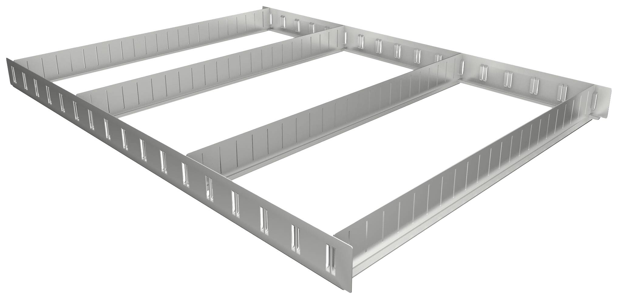 Étagère métallique composée de plusieurs montants horizontaux et verticaux, adaptée au stockage ou à l'usage industriel.