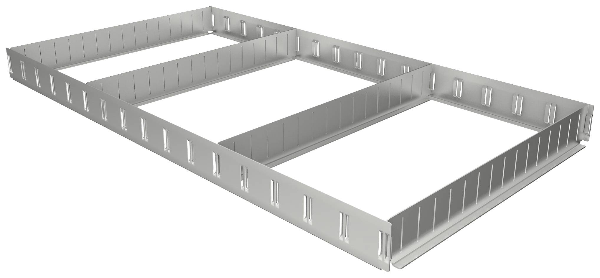 Cadre métallique avec plusieurs traverses, adapté à la construction ou au support de structures. Surface brillante, couleur argent.