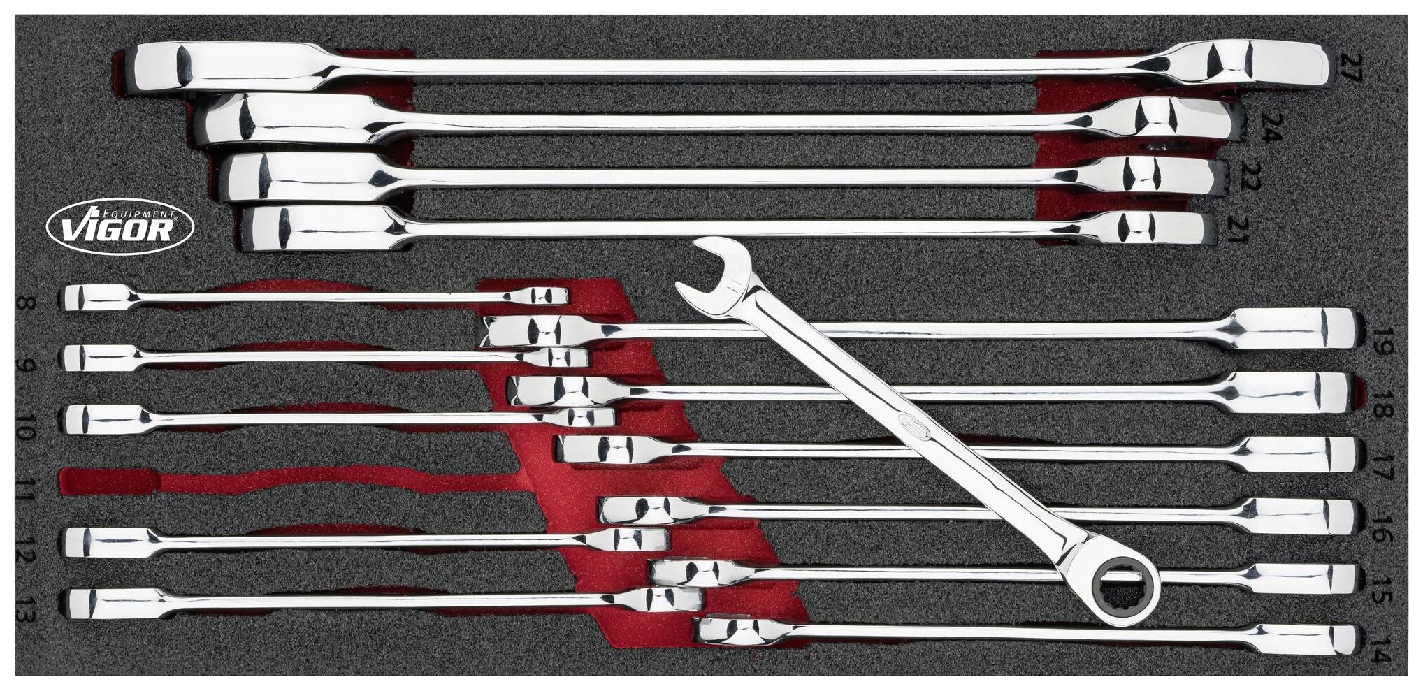 Vigor V4987 V4987 Jeu de clés plates à cliquet annulaire Ouverture de clé (métrique) 8 - 19 mm