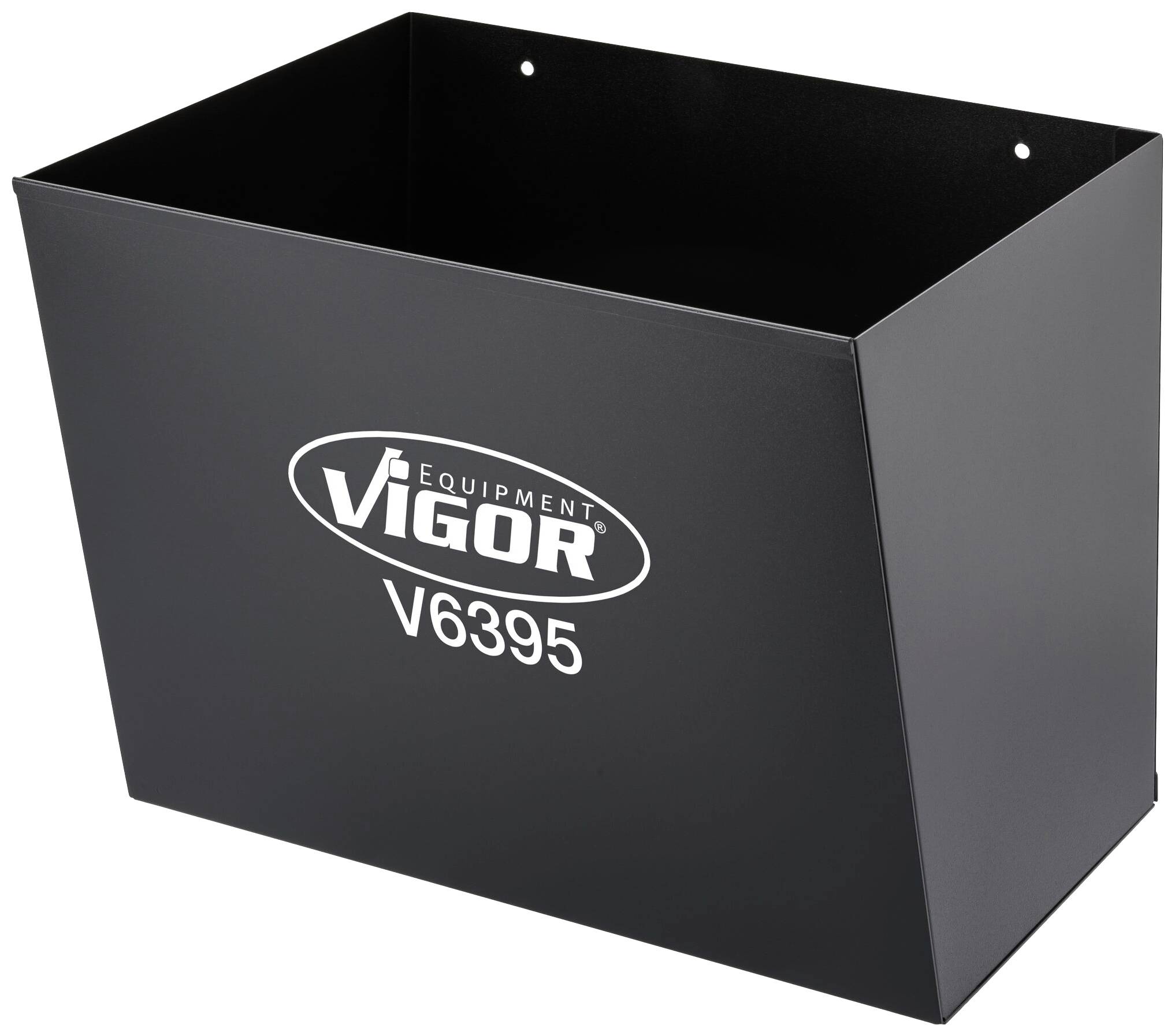 Étagère murale en métal noir portant l'inscription 'VIGOR EQUIPMENT V6395'. Forme rectangulaire, adaptée au rangement des outils.