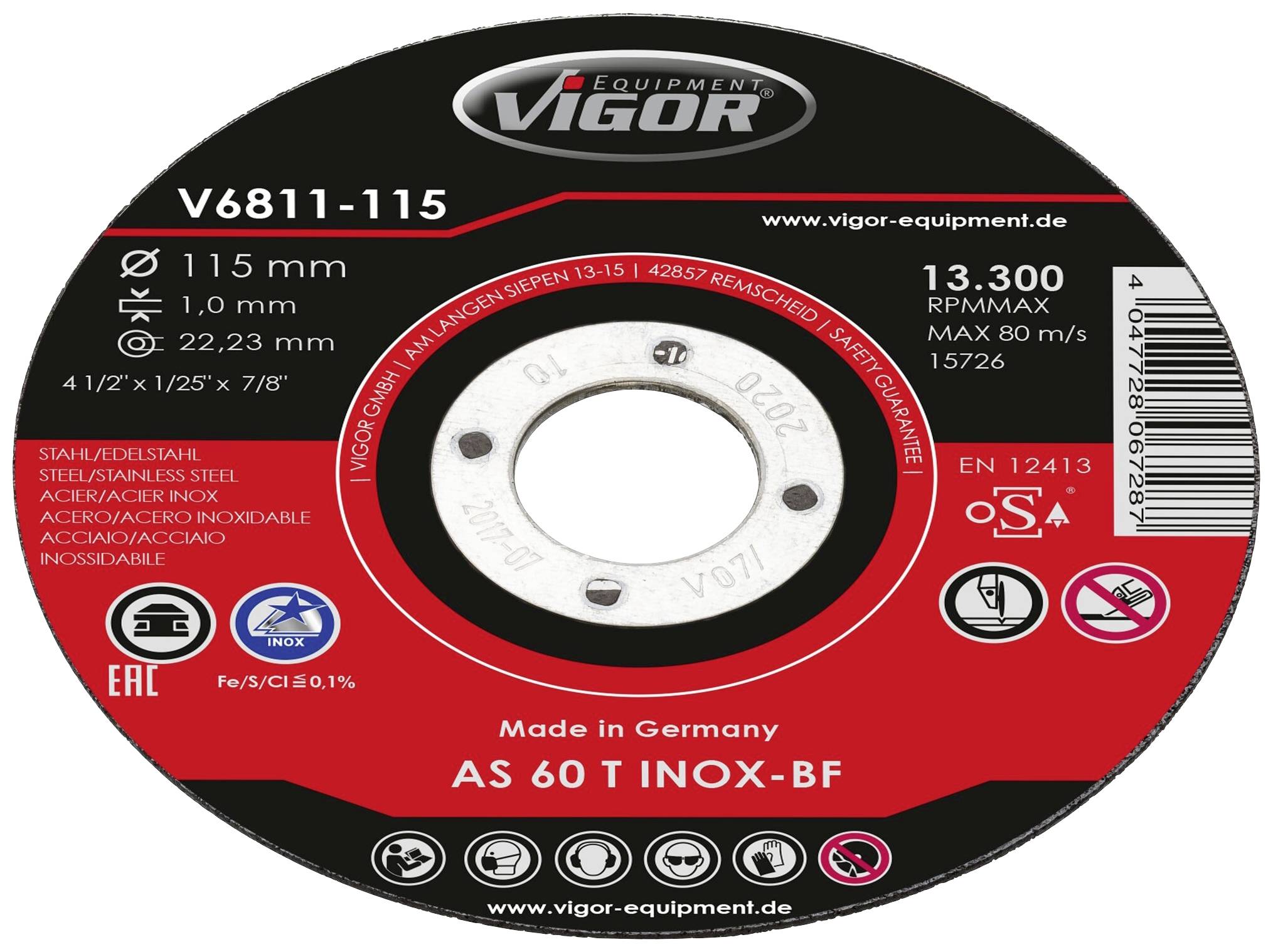 Vigor V6811-115 V6811-115 Jeu de disque à tronçonner 115 mm 1 pc(s)
