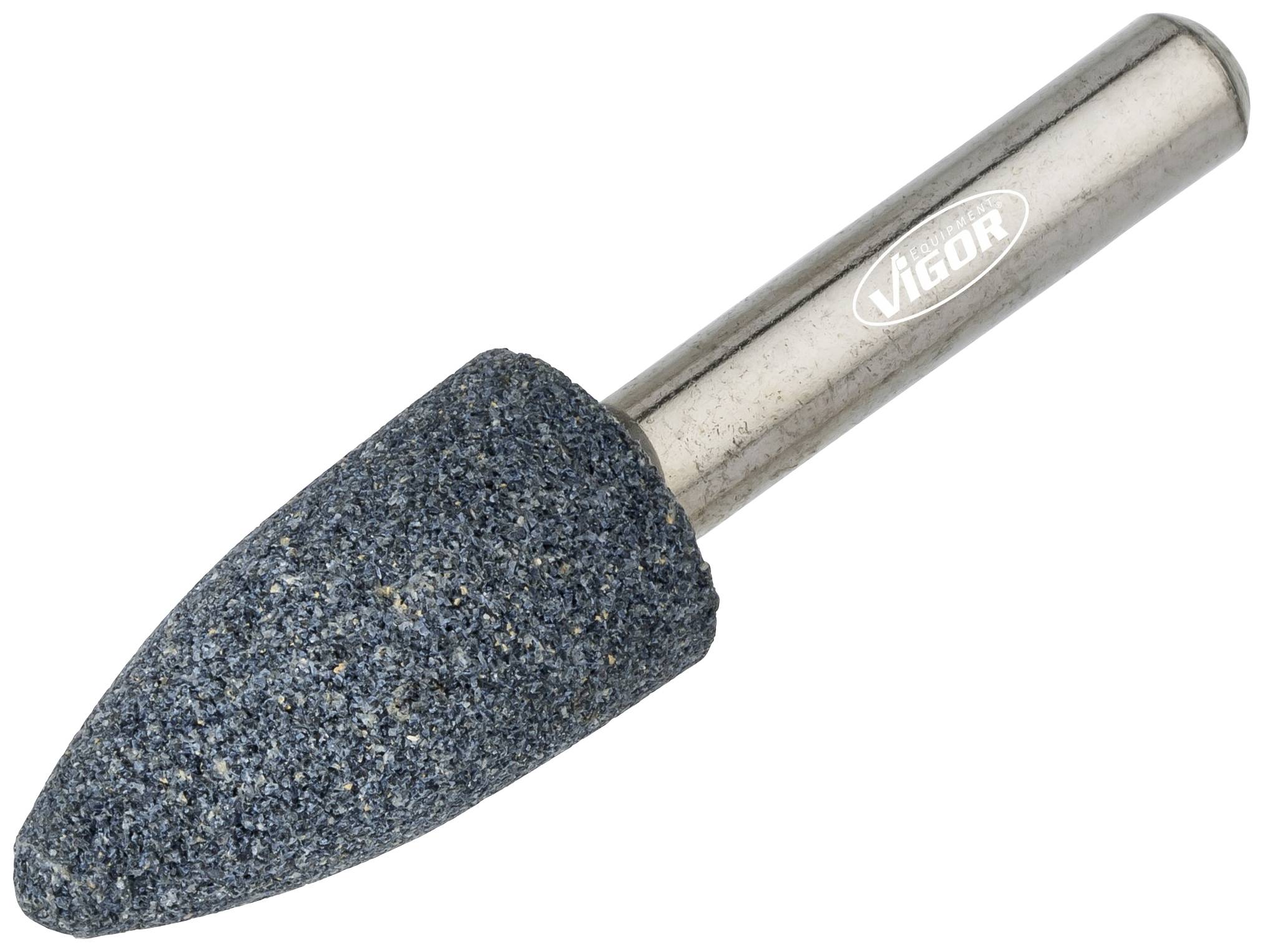 Un embout de meulage conique avec manche en métal et grain rugueux bleu, adapté au ponçage et au polissage de surfaces.