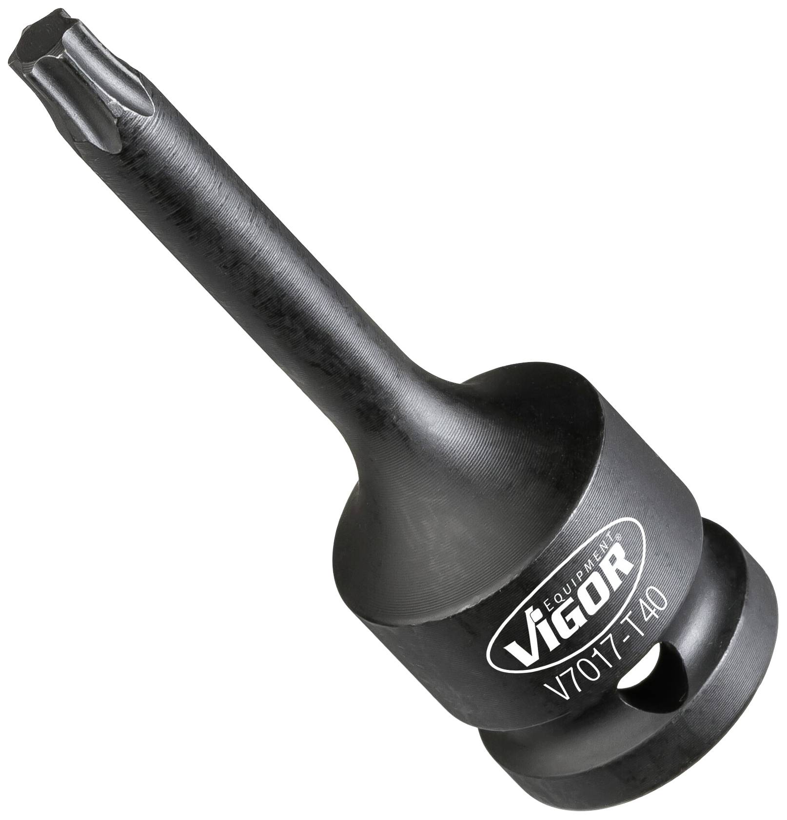 Un embout Torx noir avec l'inscription 'VIGOR V7017-T40', adapté pour les travaux de vissage.