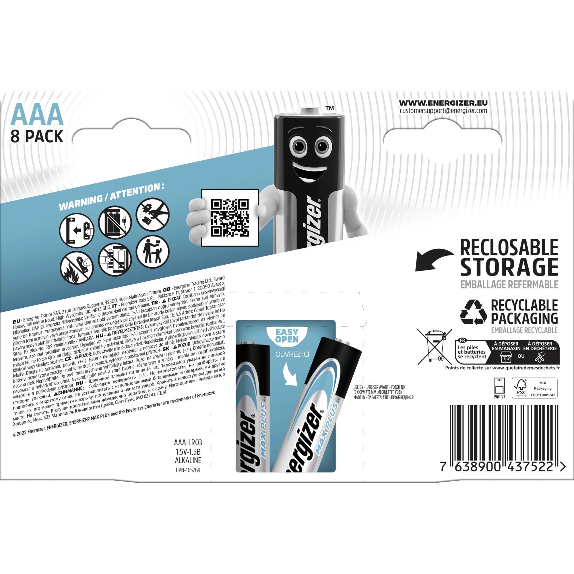 Energizer Max Plus Pile LR3 (AAA) alcaline(s) 1.5 V 8 pc(s)