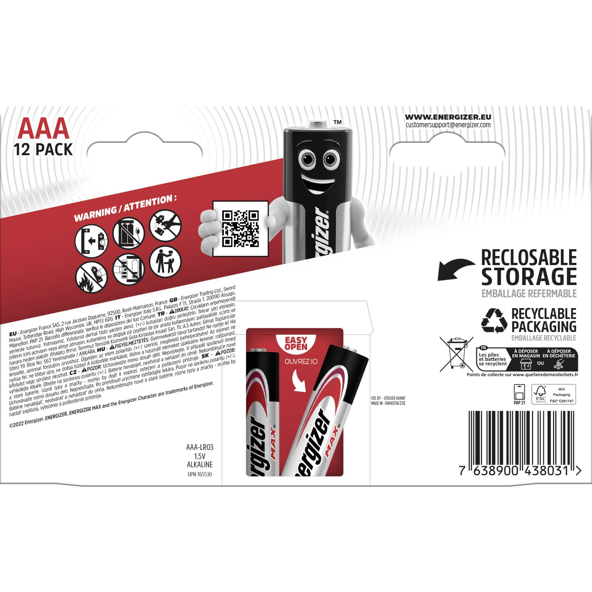 Pile LR3 (AAA) alcaline(s) Energizer Max 1.5 V 12 pc(s)