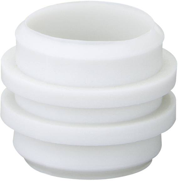 Capuchon blanc cylindrique en plastique avec plusieurs rainures, probablement un composant d'un dispositif technique ou mécanique.