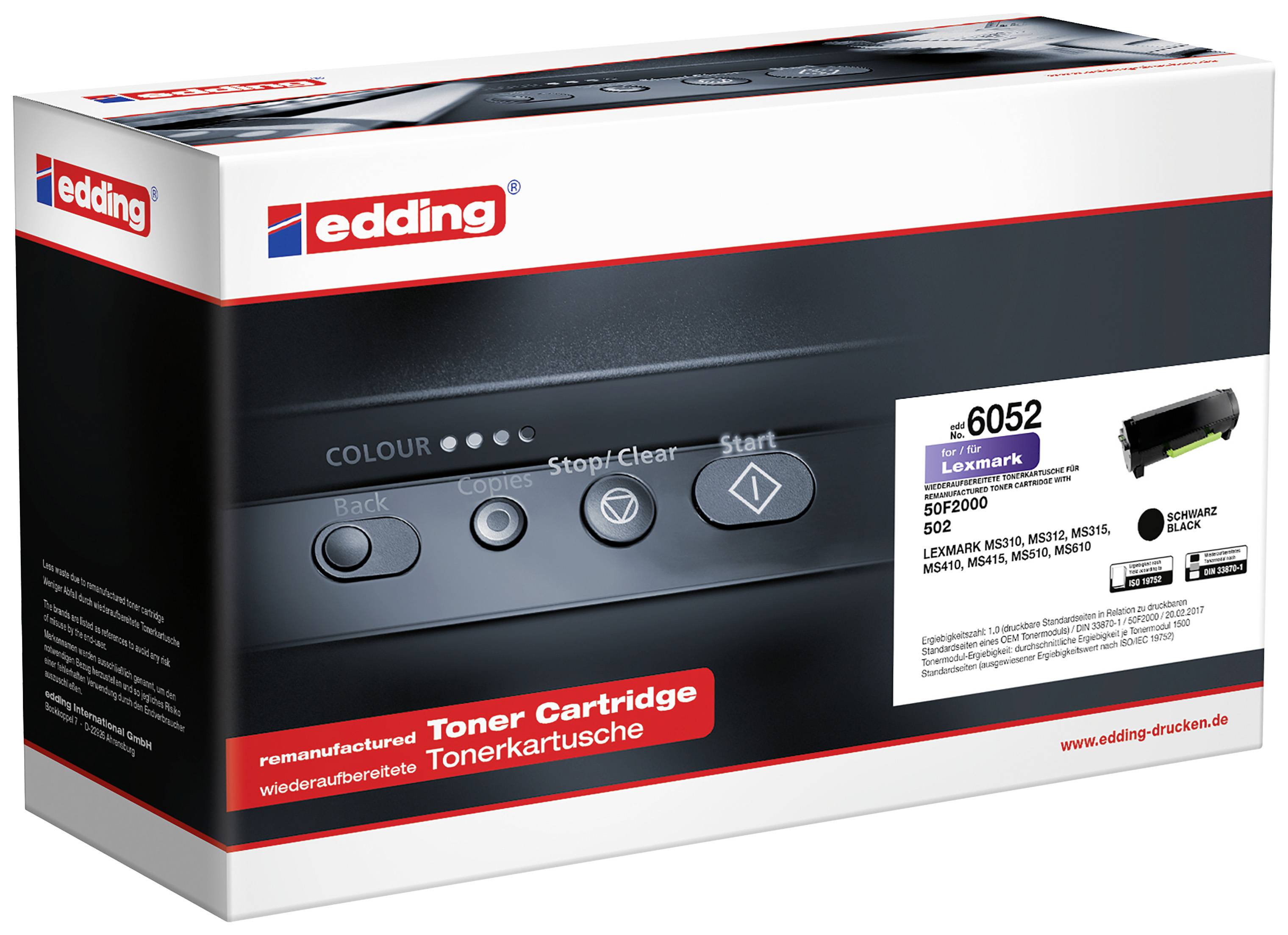 Edding Toner remplace Lexmark 50F2000 / 502 compatible noir 1500 pages EDD-6052 18-6052
