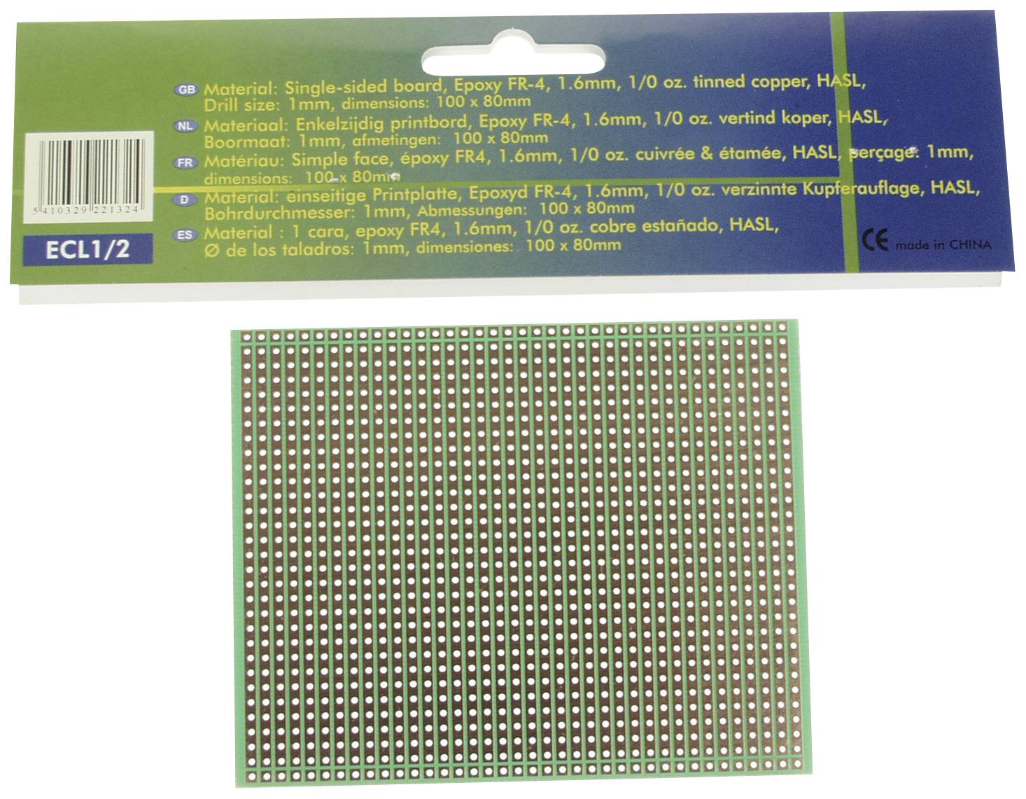 Velleman ECL1/2 Platine Euro (L x l) 80 mm x 100 mm Pas 2.54 mm Contenu 1 pc(s)