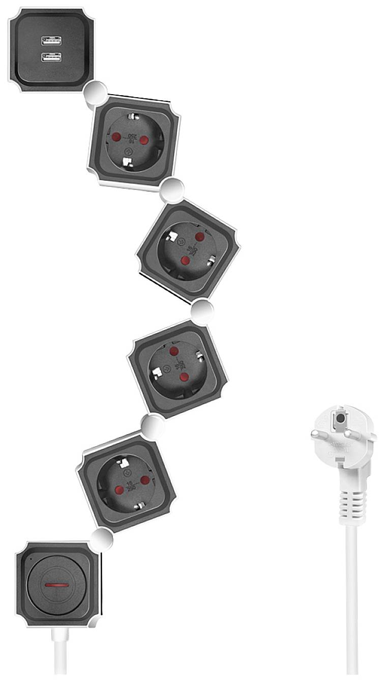 Bloc multiprise avec interrupteur LogiLink LPS276U blanc, noir contact de protection 1 pc(s)