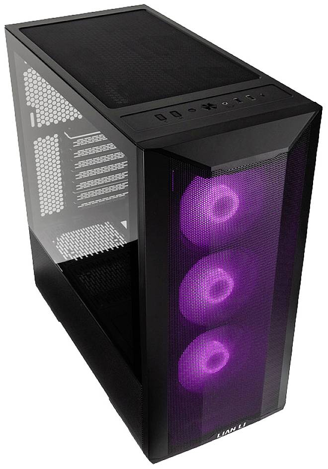 Tour midi Lian Li LANCOOL II Mesh C RGB Boîtier PC, Boîtier gaming noir 3 ventilateurs LED pré-installés, filtre anti-poussière