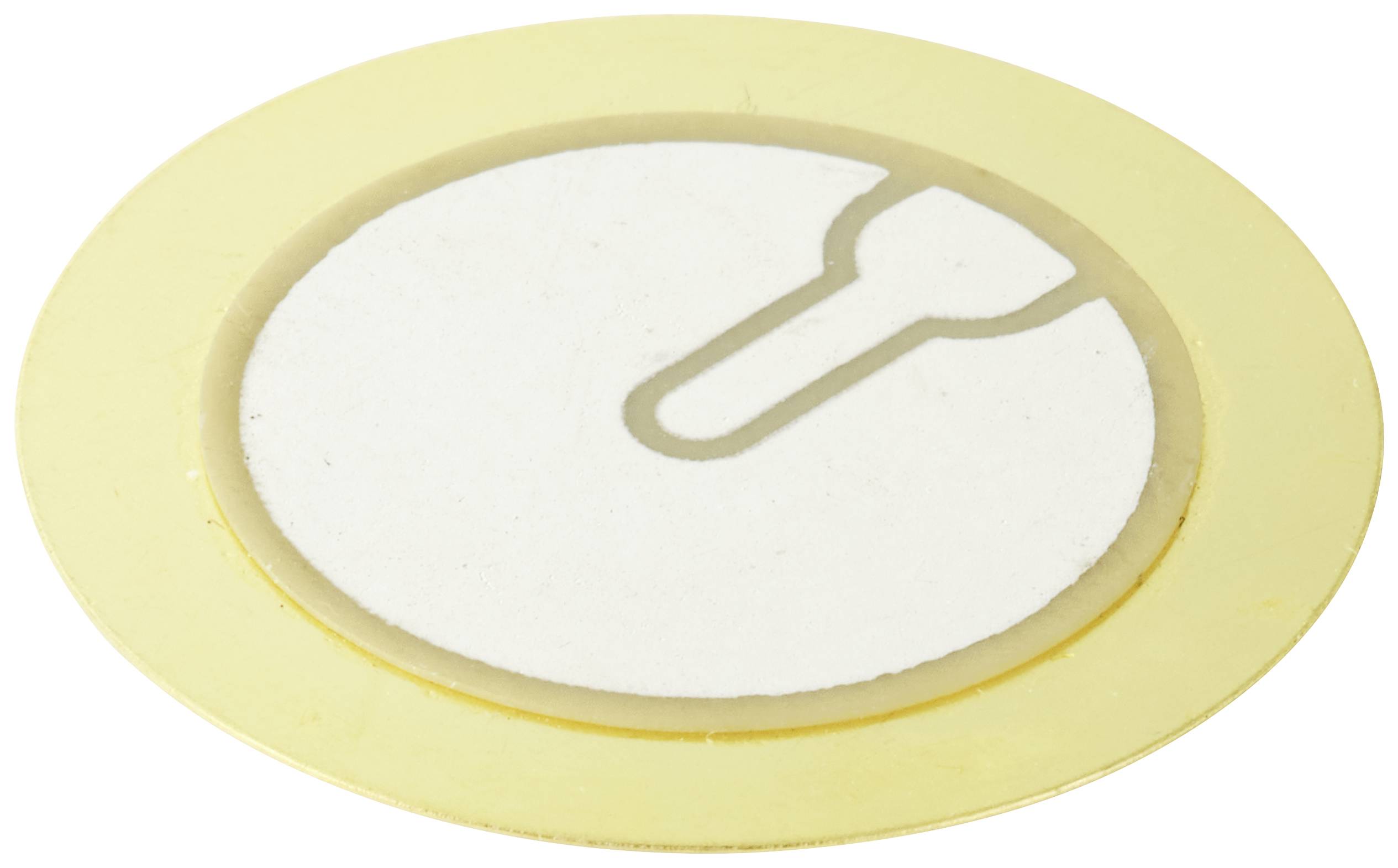 Un capteur piézoélectrique rond à surface dorée et zone centrale blanche ; utilisé pour la mesure du son ou de la pression.