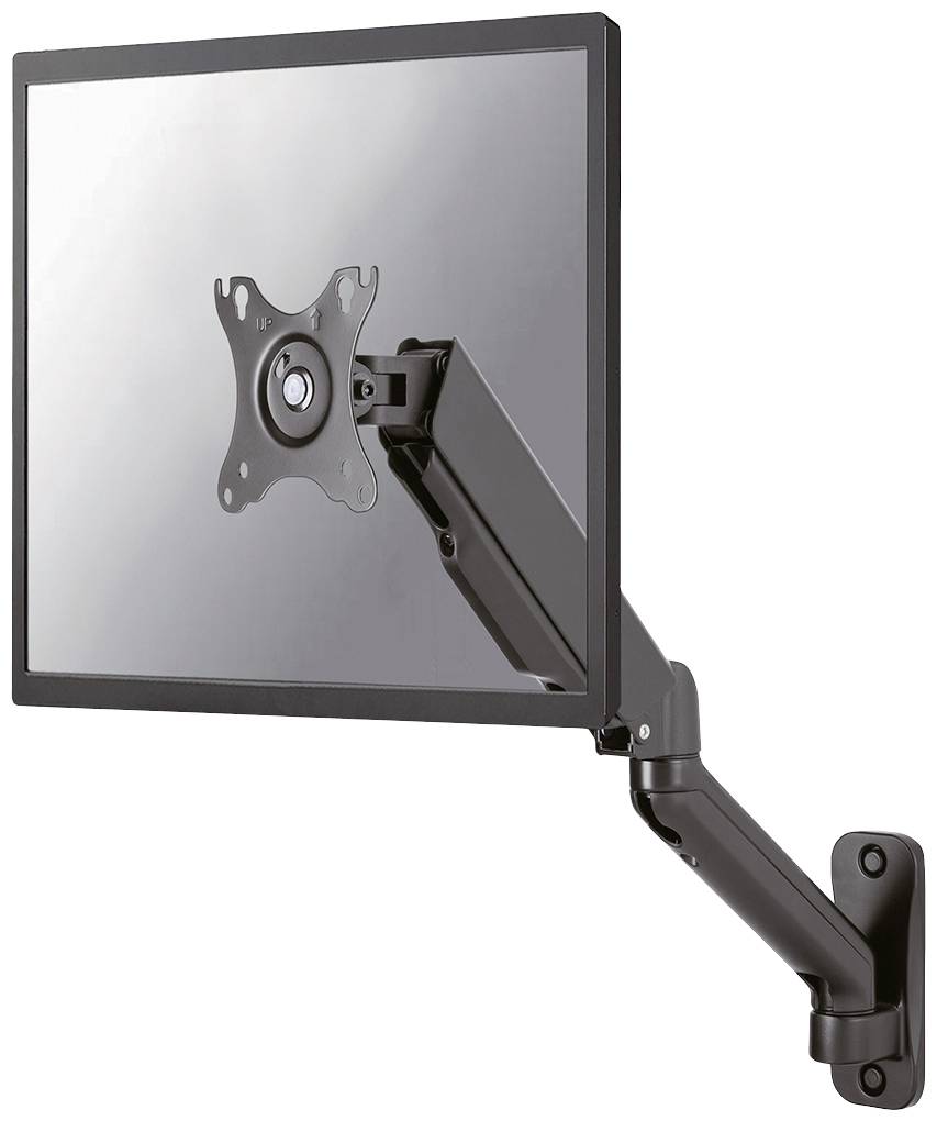 Support de moniteur avec bras pivotant, fixé au mur, tenant un écran plat. Idéal pour un positionnement flexible de l'écran.