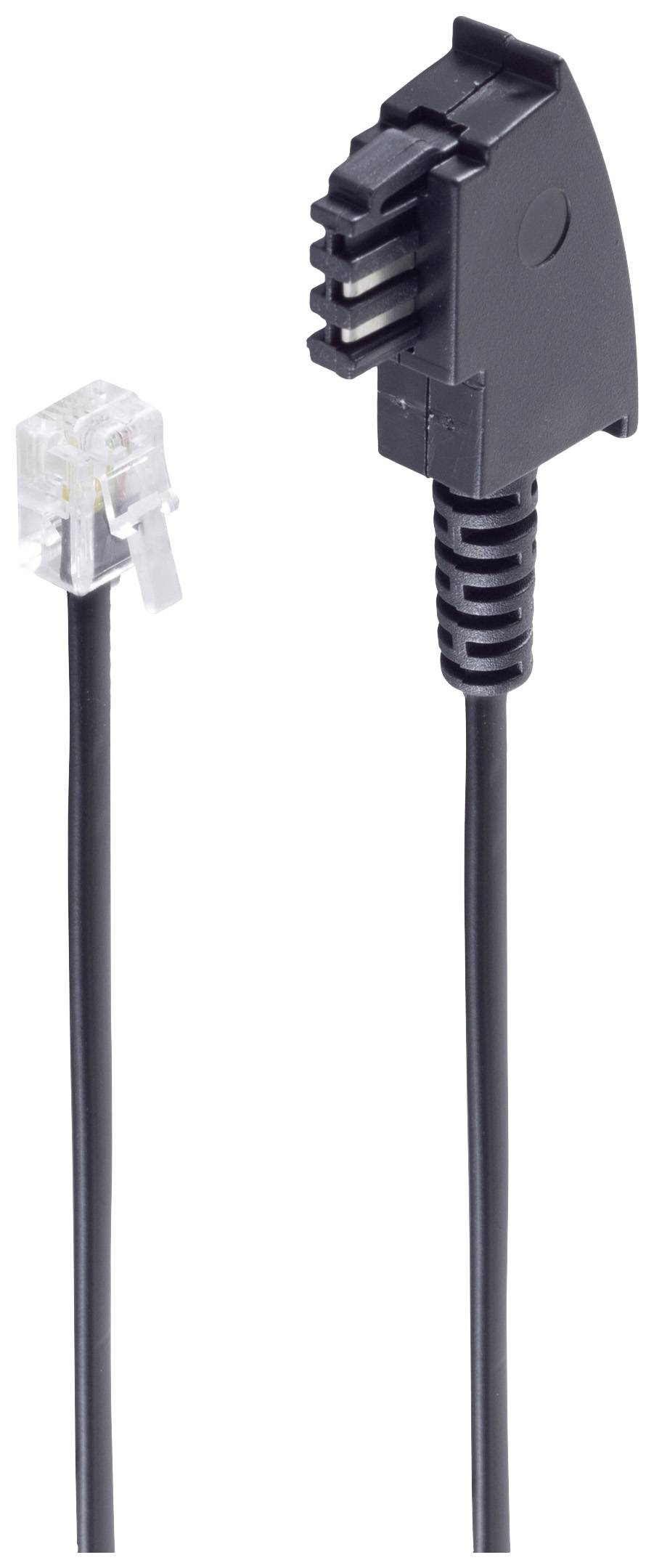 Deux types de connecteurs : à gauche, une fiche RJ transparente, à droite, une fiche noire avec plusieurs broches de contact, reliées par un câble.