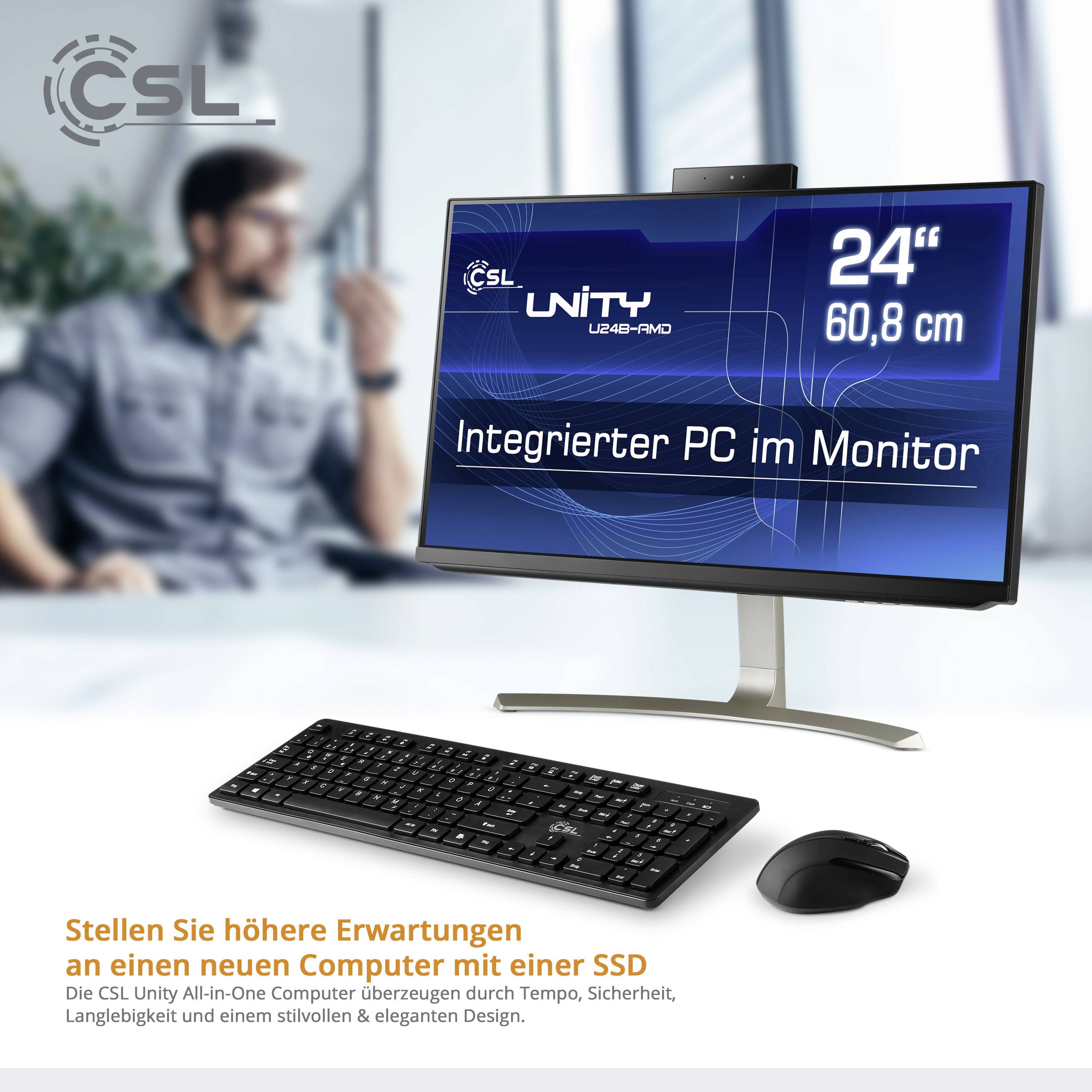 CSL Computer Ordinateur tout en un Unity U24B-AMD 60.5 cm (23.8 pouces) Full HD AMD Ryzen 7 5700G 16 GB RAM 2 TB HDD 1 TB SSD AMD
