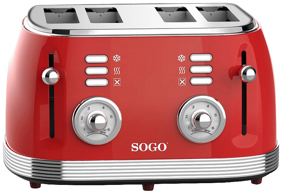 SOGO Human Technology Grill-pain 4 tranches voyant lumineux, fonction toast rouge (métallisé)