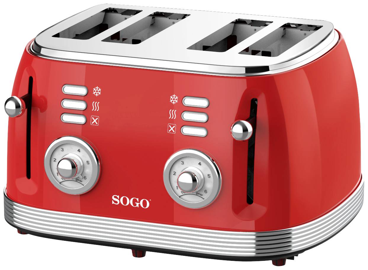 SOGO Human Technology Grill-pain 4 tranches voyant lumineux, fonction toast rouge (métallisé)