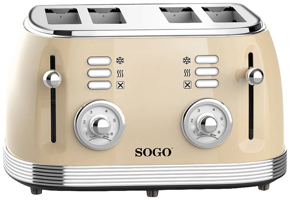 SOGO Human Technology Grill-pain 4 tranches voyant lumineux, fonction toast beige, métallique