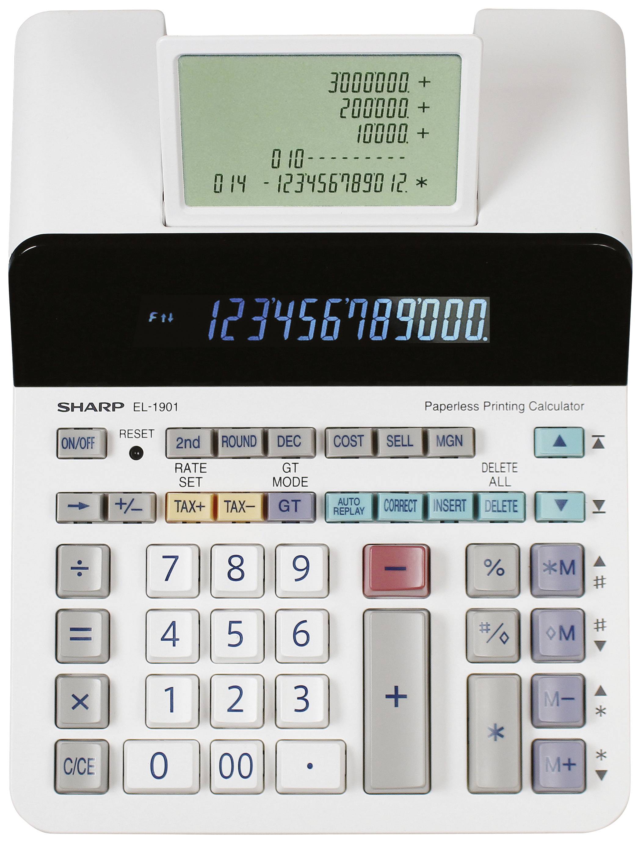 Sharp EL-1901 Calculatrice de bureau gris, blanc Ecran: 12 sur secteur (l x H x P) 192 x 254 x 66 mm