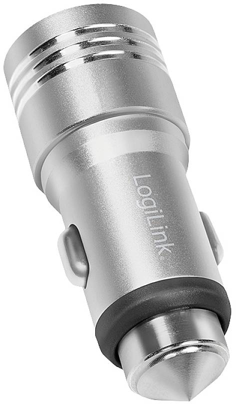 Adaptateur de charge automobile argenté LogiLink avec deux ports USB.