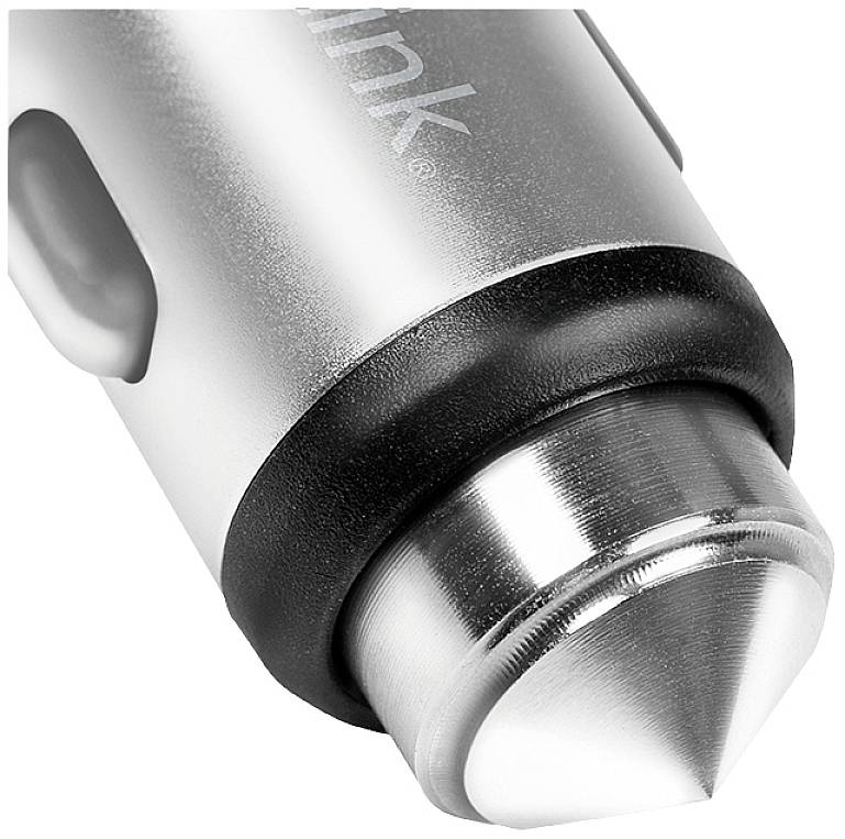 Gros plan d'un chargeur de voiture avec embout métallique et port USB. Conçu pour être utilisé dans l'allume-cigare d'un véhicule.