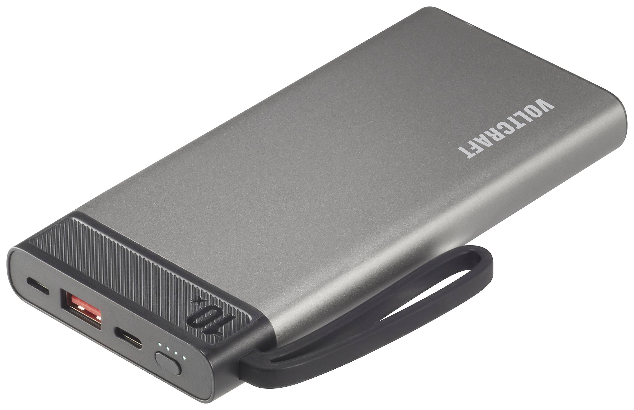 Powerbank (batterie supplémentaire) VOLTCRAFT PB-10-PD3.0 10000 mAh Power Delivery 3.0 LiPo gris-noir affichage du statut