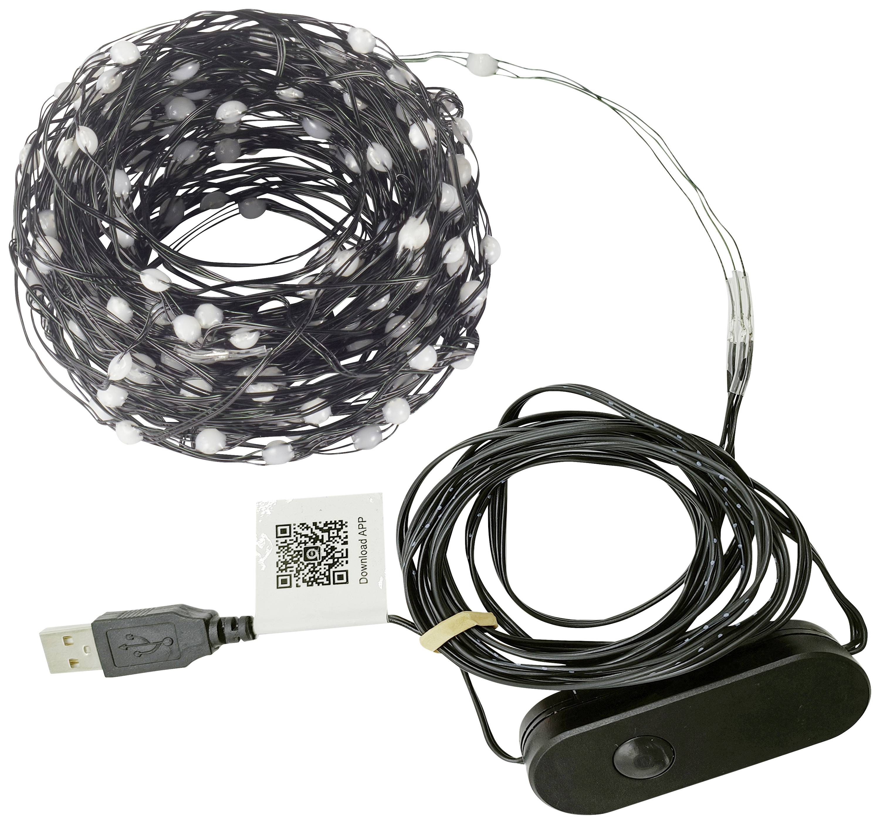 Sygonix SY-5167250 Guirlande lumineuse LED via USB Nombre de lumière 200 LED RVB Longueur éclairée: 19.9 m commandé via une