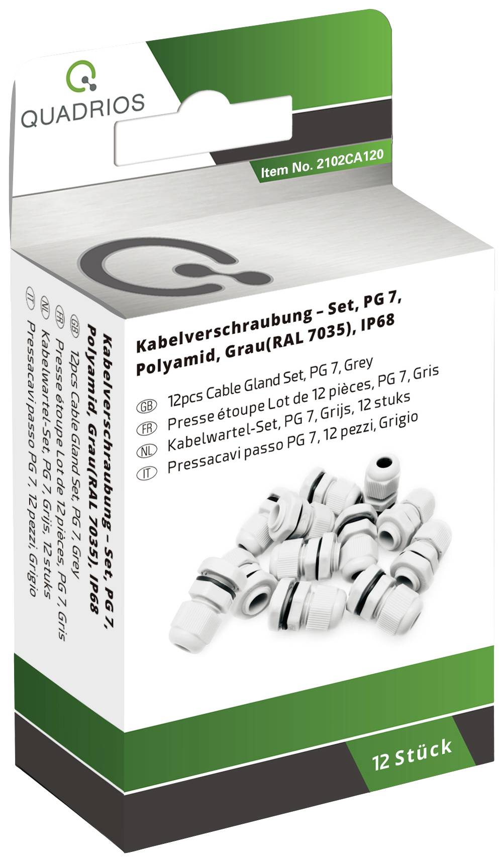 Quadrios 2102CA120 Assortiment de presse-étoupes PG7 PA66 gris clair 1 set