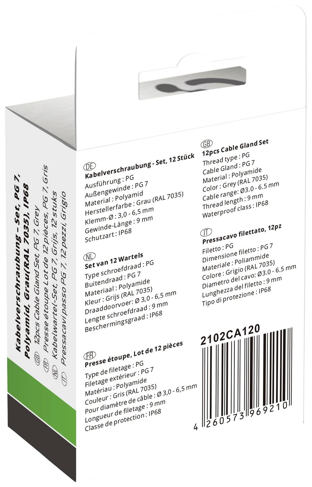 Quadrios 2102CA120 Assortiment de presse-étoupes PG7 PA66 gris clair 1 set