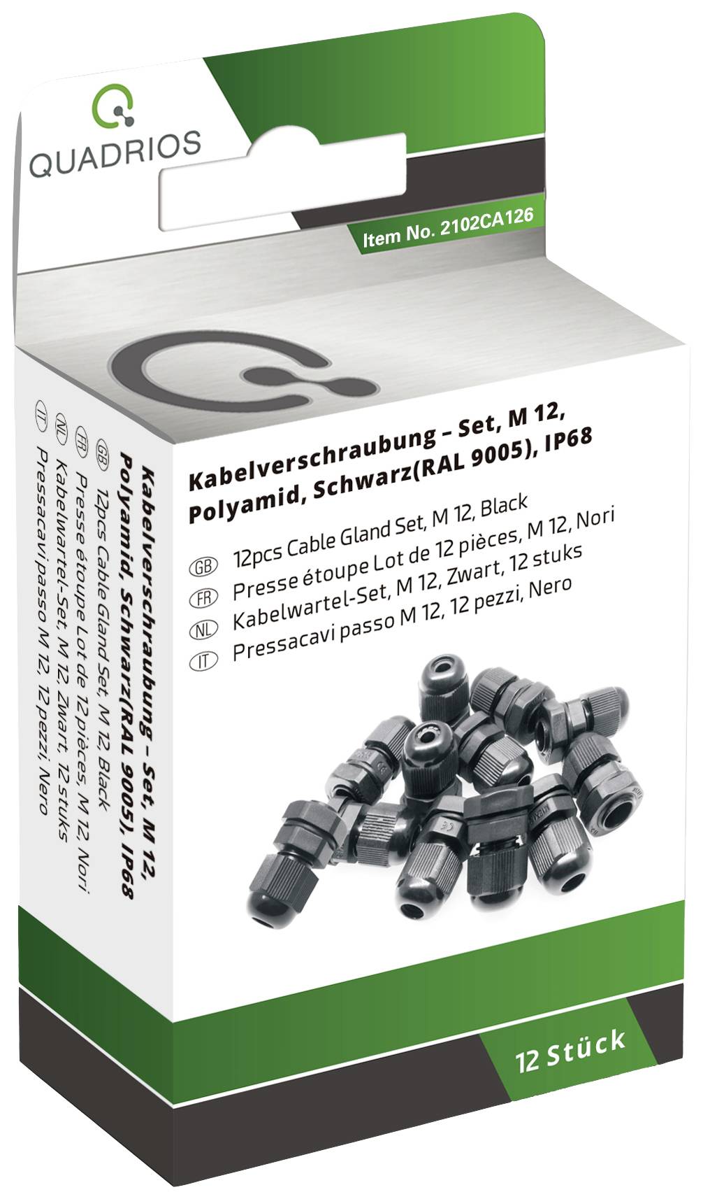 Quadrios 2102CA126 Assortiment de presse-étoupes M12 PA66 noir 1 set