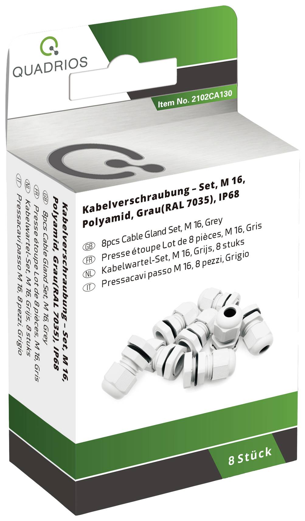 Quadrios 2102CA130 Assortiment de presse-étoupes M16 PA66 gris clair 1 set