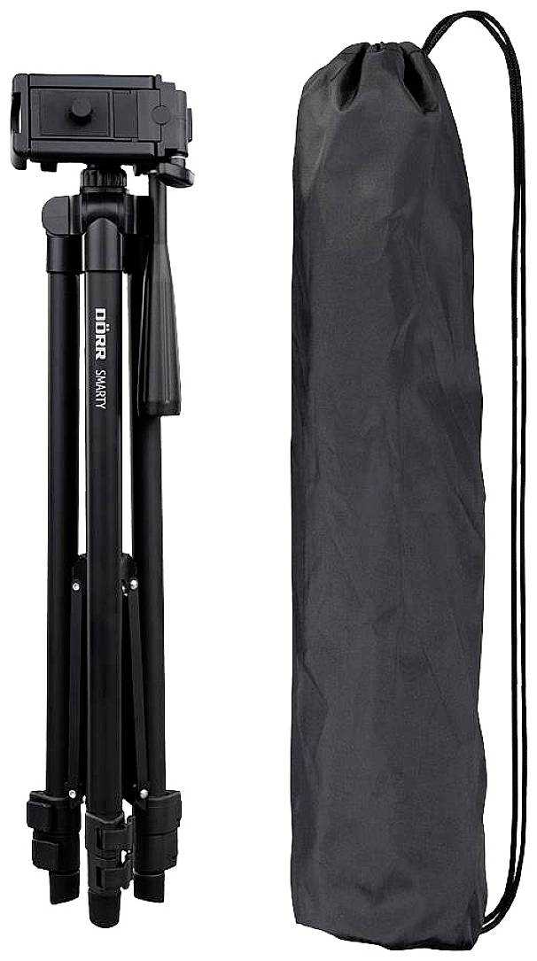 DÖRR Smarty Trépied 1/4 pouce Hauteur de travail=40.5 - 112 cm noir avec support pour smartphone, housse incluse